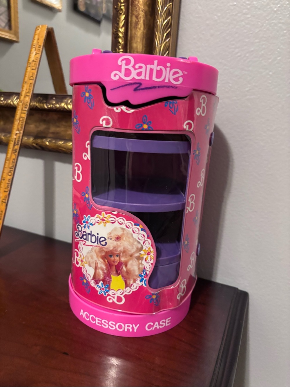 1995 Barbie Hot Pink Accessory Case with Purple Trays
